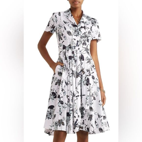 JASON WU COLLECTION Pleated floral-print cotton-poplin dress size 10 - Picture 15 of 16